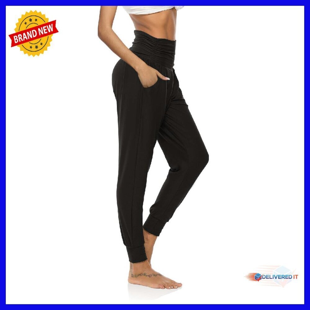 High Waisted Yoga Pants with Pockets, Loose Fit, Polyester Spandex